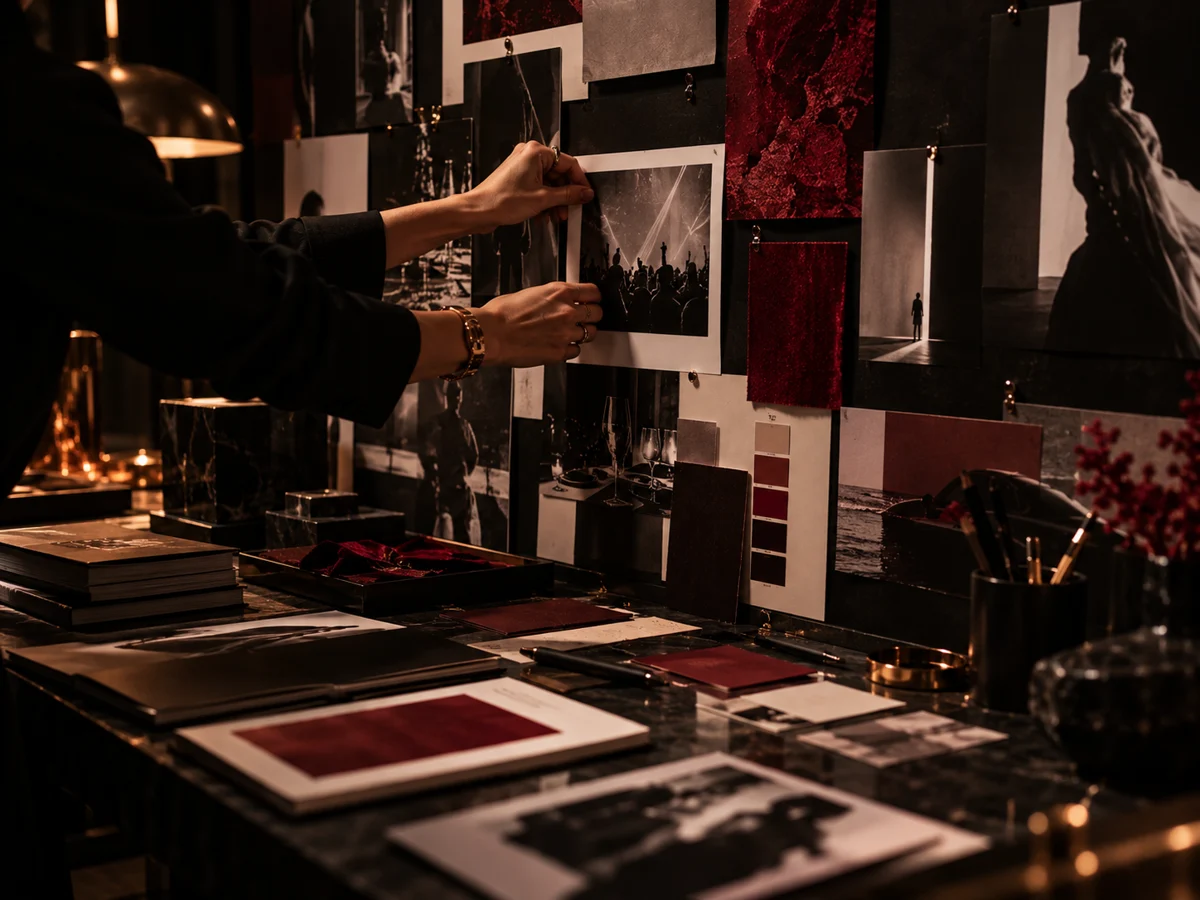 Creative team arranging a campaign moodboard